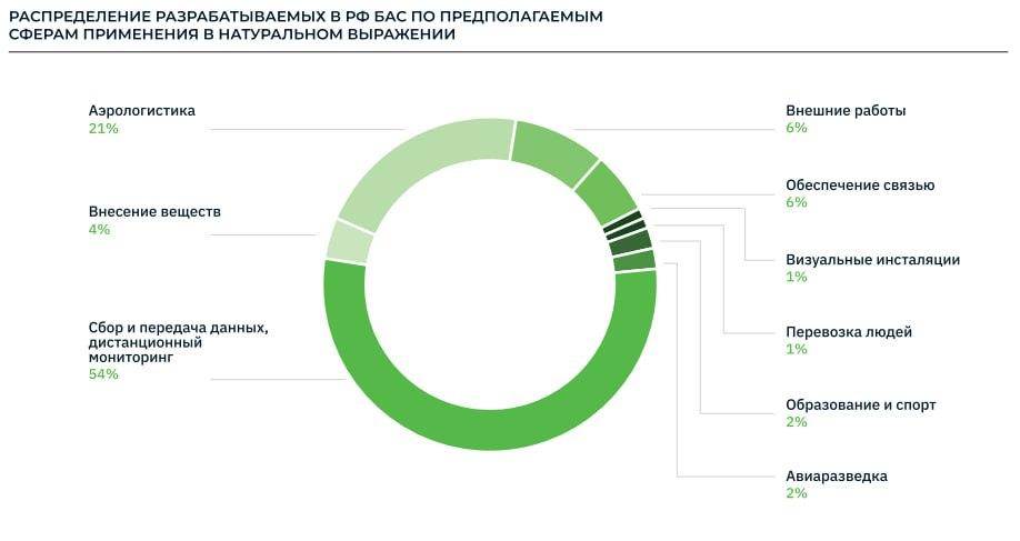 Распределение российских беспилотных авиационных систем (БАС) по сферам применения