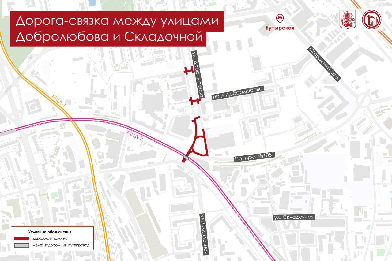 Новая дорога с путепроводом в Бутырском районе Москвы
