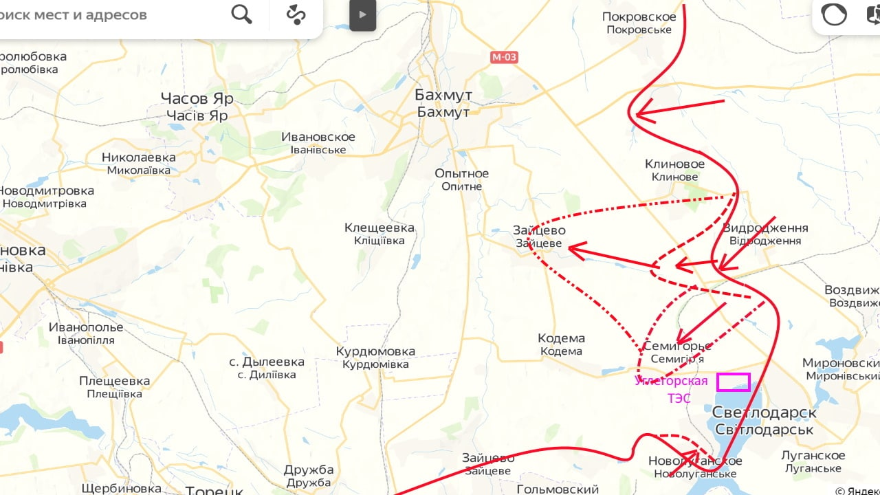 Карта наступления российских армии на Донбассе