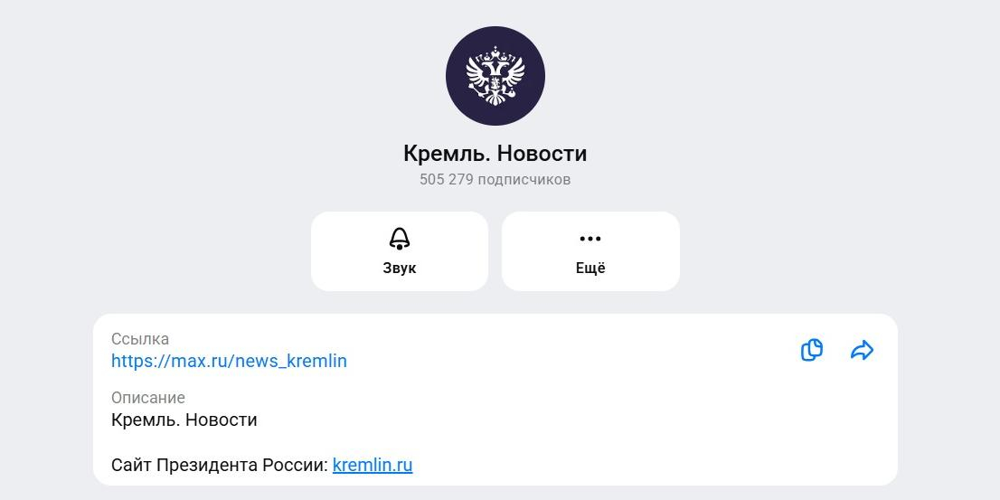 Число подписчиков канала Путина в МАХ превысило 500 тыс