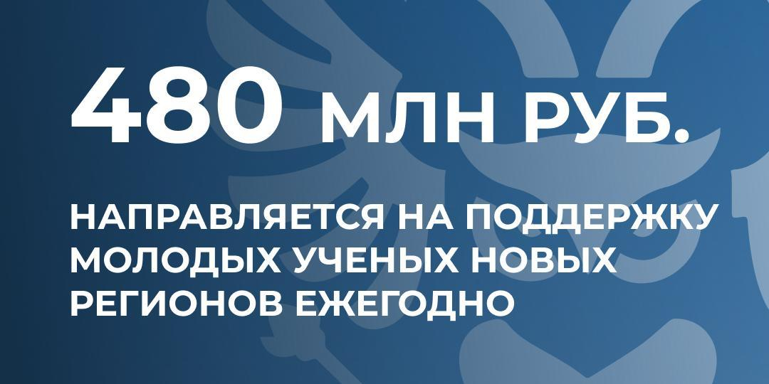 Порядка 480 млн рублей ежегодно направляется на поддержку молодых ученых в новых регионах РФ  