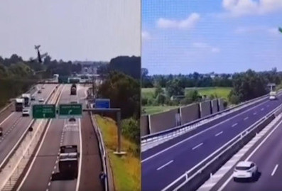 Страшное падение самолета на шоссе попало на видео